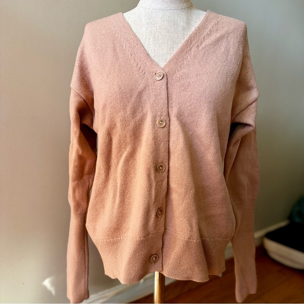 Aritzia Wilfred Women’s 100% Wool Button Down Long Sleeve Cardigan Brown Pink M